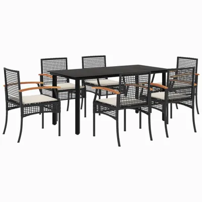 Produktbild von 7-tlg. Garten-Essgruppe mit Kissen Schwarz Poly Rattan