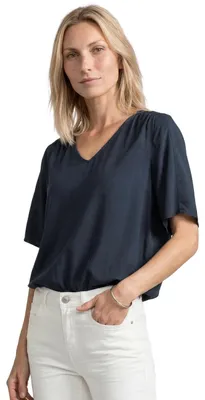 Productafbeelding van Street One T-shirt met korte mouwen, V-hals, donkerblauw (gestreept), maat 36