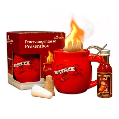 Produktbild von Feuerzangentasse 1er-Set | rot/Après-Ski | mit Rum | Feuerzangenbowle-Set | Präsentbox