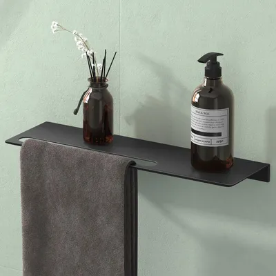 Produktbild von Mai & Mai Duschablage zum Bohren oder Kleben Duschregal Badablage aus Aluminium 40cm Badezimmerablage zur Wandmontage Organizer Matt schwarz Reglo-06
