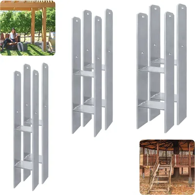 Produktbild von FIVMEN 6 Stück Pfostenträger feuerverzinkt, Höhe: 600 mm, Breite: 121 mm, Materialstärke: 5 mm, H Anker für Pfosten