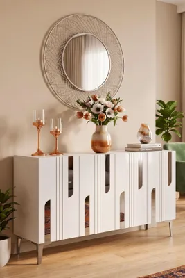 Obrázok produktu pre Skye Decor, kvalitná konzolová zostava (3-dielna) v bielej/striebornej farbe, 120 cm | 100% melamín