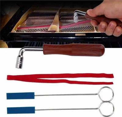 Image de Kit d'accordage professionnel pour piano - 1 marteau d'accordage pour piano, 2 étouffoirs longs, 2 étouffoirs courts avec manche, 1 bande d'accordage.