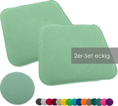 Produktbild von heimtexland ® Sitzkissen Set Filz Stuhlkissen Stuhlauflage Filzkissen Stuhl Polster Kissen Typ631 2er Set 35 x 35 cm Eckig Mint