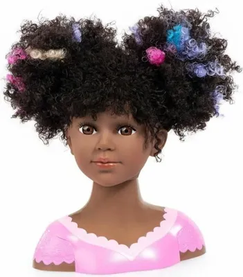 Image de Bayer Design 90088AZ Maquillage et coiffure tête Charlene Super Model, avec maquillage, accessoires de coiffure Boucles brunes avec mèches