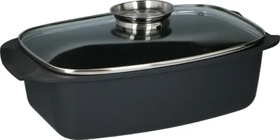 Produktbild von alpina Bräter mit Glasdeckel und Aromaknopf, 5,5 Liter, Schwarz, für Dämpfen und Braten