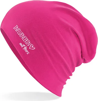 Produktbild von Huuraa Beanie Influencerin mit Herz Fuchsia One Size Baumwolle und Elasthan Mütze Geschenkidee