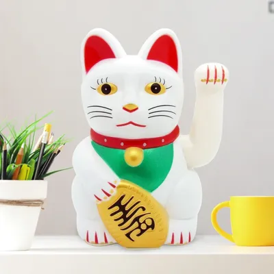 Produktbild von Winkekatze – 15 cm, Batteriebetriebener Glücksbringer für Glück, Reichtum & Reinheit