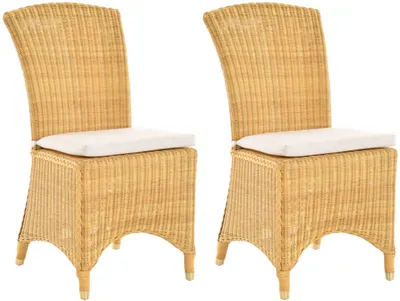 Zdjęcie produktu dla KRINES HOME zestaw 2 rattanowych krzeseł do jadalni rattanowe krzesło do jadalni wiklinowe krzesło do jadalni (miodowe)
