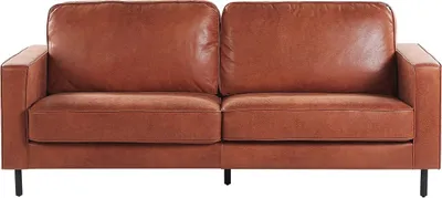 A studio shot of a brown leather sofa.
