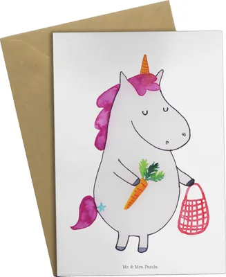 Produktbild von Mr. & Mrs. Panda Klappkarte Einhorn Gemüse - Weiß - Geschenk, hochzeitskarten, Biomarkt, Unicorn, weihnachtskarten, Einhörner, Wochenmarkt, dankeskarten, einladungskarten