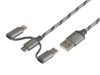 Produktbild von Lade- und Synchronisationskabel 120 cm, 3in1: USB > micro USB + Lightning + USB-C