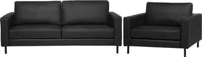 Produktbild von BELIANI Sofa Set Schwarz Polsterbezug Lederoptik Sitzgruppe Minimalistisch Wohnzimmer
