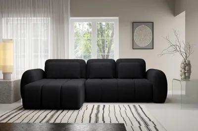 Produktbild von Ecksofa Schlafsofa Sofa CARIA in Stoff Quelle Schwarz Ottomane Links