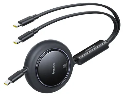 Productafbeelding van Baseus Free2Pull Mini 100W 3-in-1 USB-C kabel - 2x USB-C, 1,2 meter - Zwart