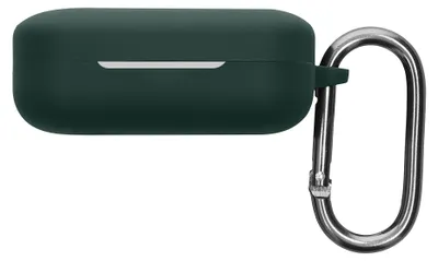 Produktbild von kwmobile Schutzhülle für Realme Buds Air 7 Hülle - TPU Silikon Case für Kopfhörer Ladecase - stoßfestes Cover mit Karabiner - Dunkelgrün