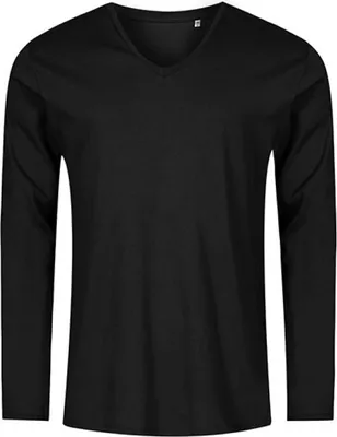 Image de X.O by Promodoro 1460 | T-shirt manches longues col V homme, Coton peigné - Couleur : Noir - Taille : XXL