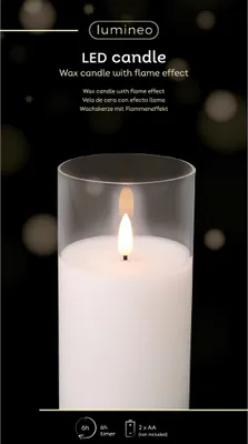 Produktbild von Lumineo LED Kerze Wachs Glas warm-white 15 cm