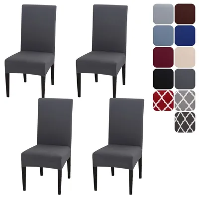 Immagine prodotto di Copri sedie, set da 4, elasticizzati, grigi, lavabili, per sedie da pranzo