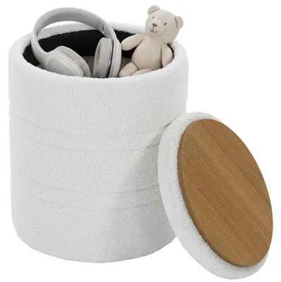 Productafbeelding van HOMCOM Zitkruk met opbergruimte, ronde kruk met deksel, Sherpa-look, wit