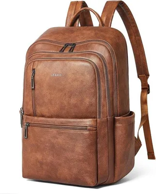 Produktbild von Laptop-Rucksack, 17 Zoll, zweifarbiger Braunton, lässiger Stil, ideal für Schule und Arbeit