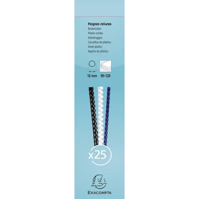 Image de Exacompta Boite 25 reliures spirales plastique 16mm Noir 76501E
