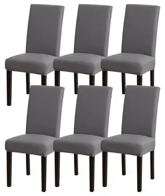 Produktbild von Set mit 6 grauen Stuhlhussen, elastische Stuhlhussen für Esszimmerstühle, abnehmbare und waschbare Elasthan-Stuhlhussen für Küchenstühle, Hotel, Bankett (grau, 6 Stück)