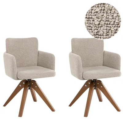 Produktbild von BELIANI Drehbarer Esszimmerstuhl 2er Set Beige Bouclé Stoff Braune Holzbeine Gepolstert Moderner Stil Drehstühle Polsterstühle Esszimmer