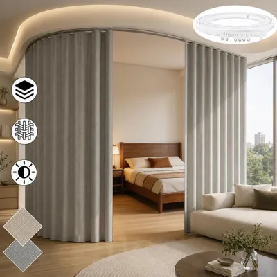 Produktbild von Extra großer Raumteiler Vorhang mit schienen Haken, Khaki 100% Verdunkelung Blickdicht Trennvorhänge für Schlafzimmer Wohnzimmer, B 254 x H 274 cm