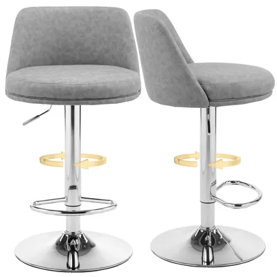 Image de Lot de 2 tabourets de bar Tabouret de bar pivotant à 360° Réglable en hauteur Tabouret de comptoir Tabouret de cuisine, PU, gris