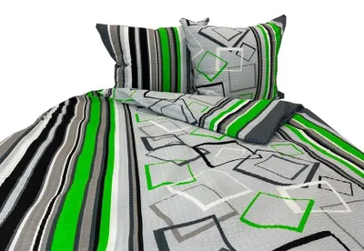 Zdjęcie produktu dla Pościel, pościel z tkaniny typu waffle piqué, nie wymaga prasowania, 100% bawełna, 160x200, 1294-2, Zielone wzory geometryczne