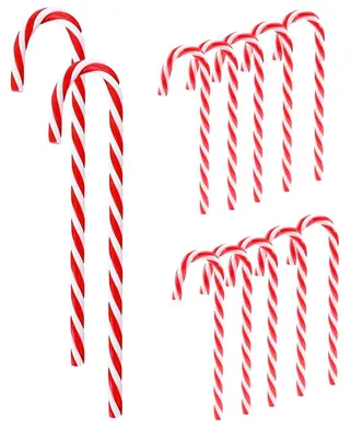 Image de 12 décorations en plastique en forme de bonbons de Noël, pour arbre de Noël, idéales pour une fête de famille (rouge et blanc)