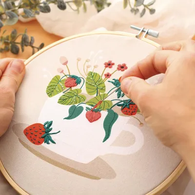 Image de Kit Broderie Partielle Fraise Des Bois ã¸20 Cm - Graine Creative