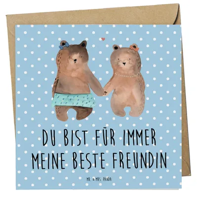Produktbild von Mr. & Mrs. Panda Klappkarte Bär Freundin - Blau Pastell - Geschenk, doppelkarte, Teddy, Grußkarte, Glückwunschkarte, faltkarte, anlasskarte