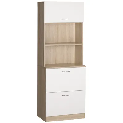 Image de Buffet de cuisine HOMCOM, meuble de cuisine avec plusieurs espaces de rangement, 2 tiroirs, 1 porte + grand plateau, 60 x 38 x 168 cm, MDF, blanc