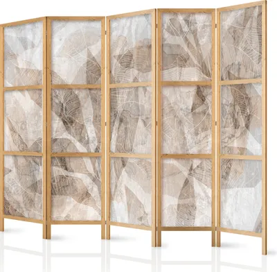 Produktbild von Paravent 225x172 cm 5-teilig einseitig eleganter Sichtschutz Raumteiler Trennwand Raumtrenner Holz Design Motiv Deko Home Office Botanik Natur Abstrakt a-C-10070-bh-b