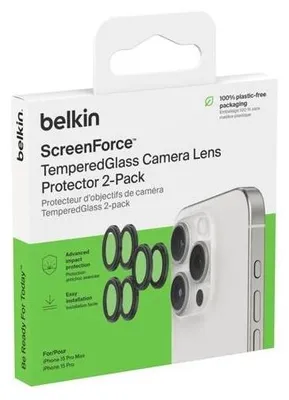 Zdjęcie produktu dla Belkin ScreenForce, Apple, iPhone 15 Pro, iPhone 15 Pro Max, Odporność na upadki, Odporny na zadrapania, Czarny, Przezroczysty, 3 szt.