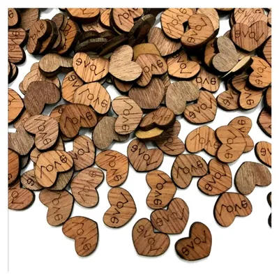 Produktbild von 300 Stück Mini Holzherz-Scheiben für Hochzeitsdekoration mit Liebesmuster