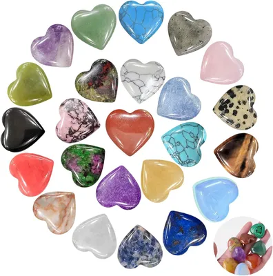Produktbild von 24 natürliche Herzsteine aus bunten Kristallen für Liebhaber, zur Heilung, Meditation, Chakra, Reiki, zum Energieausgleich und als Geschenk zum Valentinstag