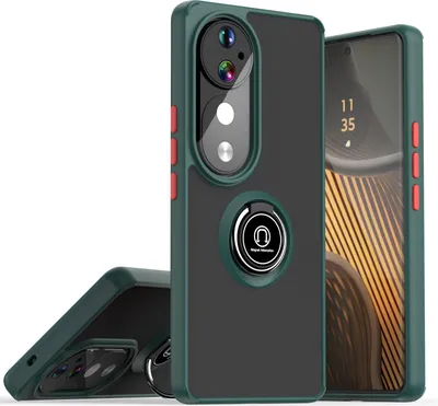 Produktbild von Hülle für Vivo V40 Matte Transluzent TPU Stoßfest Schutzhülle mit Ring Halter Ständer dunkelgrün