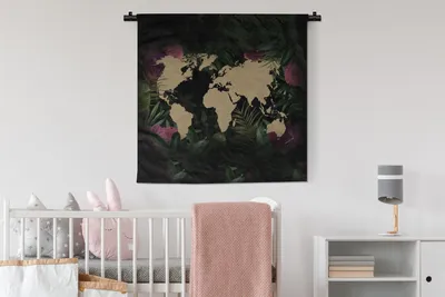 Produktbild von MuchoWow® Wandteppich Wandbehang Weltkarte - Braun - Blumen 90x90 cm Tapisserie Dekoration Wandtuch - Wandaufhänger