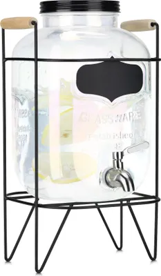 Produktbild von Navaris Getränkespender 5 Liter aus Glas - Zapfhahn aus Edelstahl und Ständer - Wasserspender Glasbehälter für kalte Getränke - Regenbogeneffekt