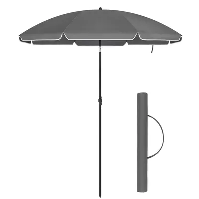 Produktbild von ACAZA Stockschirm - Strandschirm - 200 cm Durchmesser - runder / achtkantiger Gartenschirm - Neigbar - Kippbar - mit Tragetasche - Grau