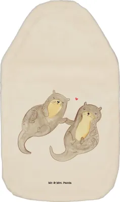 Produktbild von Mr. & Mrs. Panda Bettflasche Otter Hände halten - Weiß - Geschenk, Paar, Wärmflasche mit Bezug, Liebe, Händchen, glücklich, naturkautschuk, Verliebt, Wärmflaschen