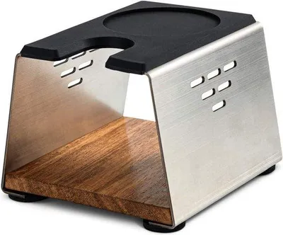 Produktbild von Famanu Tamperstation Edelstahl und Holz - Tampingstation mit Tamperplatte (51-58 mm)