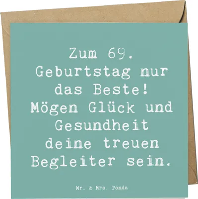 Produktbild von Mr. & Mrs. Panda Grußkarte Spruch 69. Geburtstag Glück - Meeresbrise - Geschenk, Liebe, Zuneigung, Freunde, Glückwunschkarte, Happy Birthday, Geburtstagsgeschenk