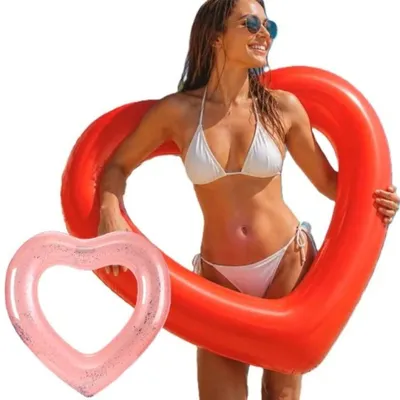 Produktbild von Aufblasbarer Herz Schwimmreifen Pink Glitzer Rot 80 cm oder 120 cm Badeinsel für Pool und Strand