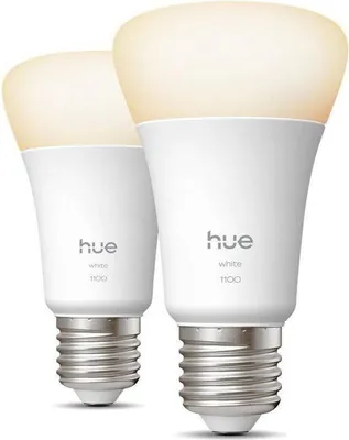 Immagine prodotto di Lampadine LED connesse Philips Hue A60, luce bianca calda 2700K, attacco E27, 9,5W, 1100 lumen, confezione da 2
