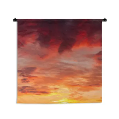Produktbild von MuchoWow® Wandteppich Wandbehang Wolken - Sonne - Rot 120x120 cm Tapisserie Dekoration Wandtuch - Modern - Baumwollgewebe