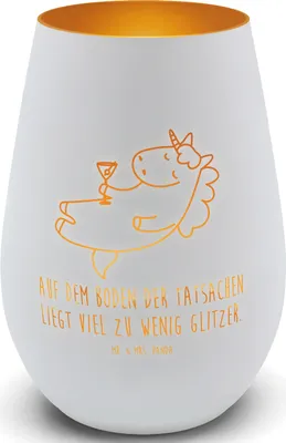 Produktbild von Mr. & Mrs. Panda Teelichthalter Glas Einhorn Cocktail - Weiß - Geschenk, Spruch, Windlicht, Unicorn, Einhörner, Sekt, Party, Kerzenhalter, Glitzer, für teelichter